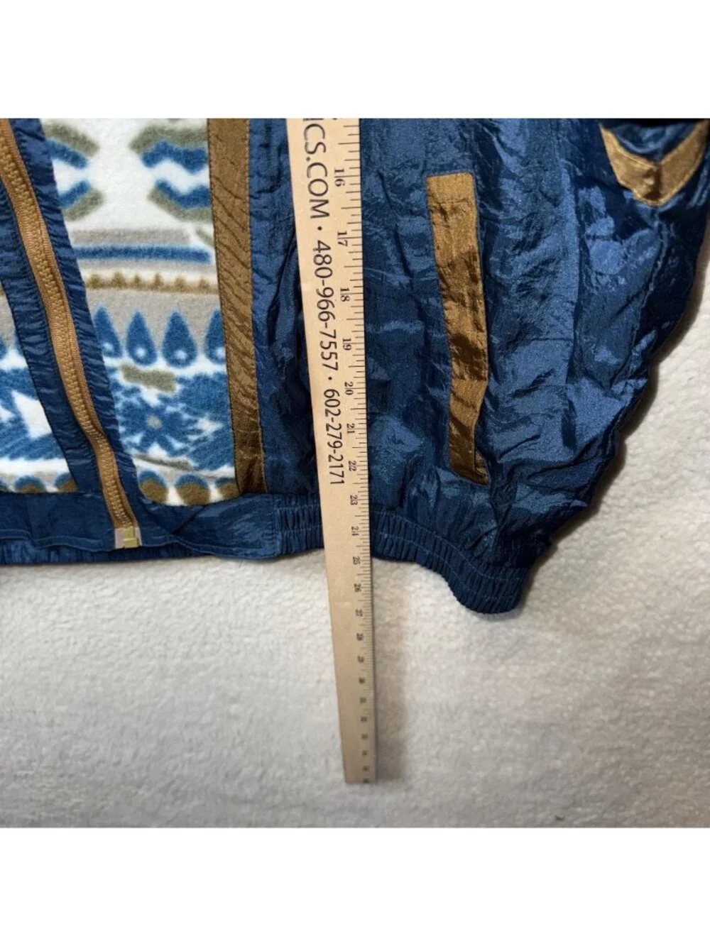 Vintage Active Stuff Aztec Fleece & Nylon Track Jacket Blue LArge - Picture 5 of 7